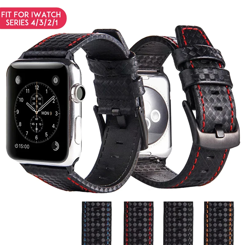 

Laforuta Band for Apple Watch 44mm 40mm iWatch Strap 42mm 38mm High Quality Leather Carbon Fiber Watchband for Series 4/3/2/1