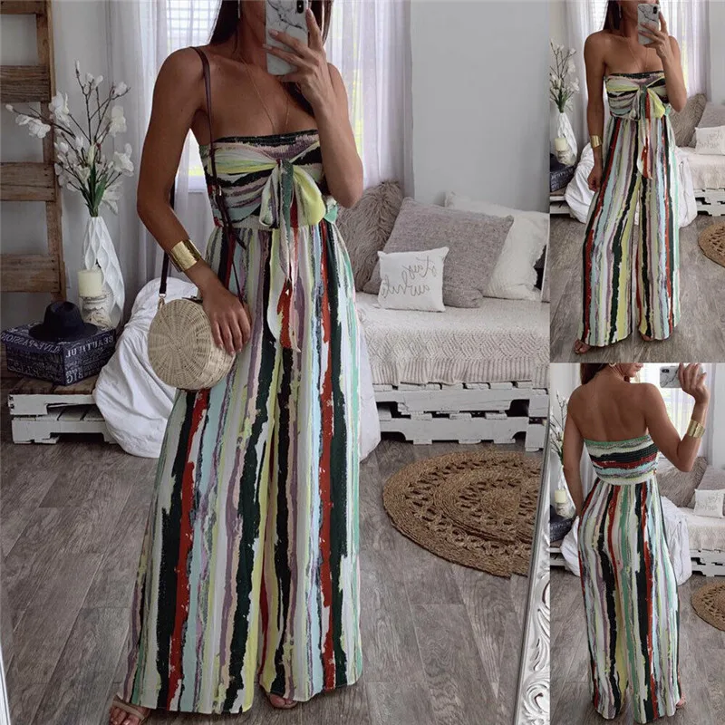 Summer Fashion Women Striped Jumpsuit Sleeveless Strapless Lady Romper Boho Big Bow Wide Leg Pants Jumpsuit Loose Women Jumpsuit
Summer Fashion Women Striped Jumpsuit Sleeveless Strapless Lady Romper Boho Big Bow Wide Leg Pants Jumpsuit Loose Women Jumpsuit
