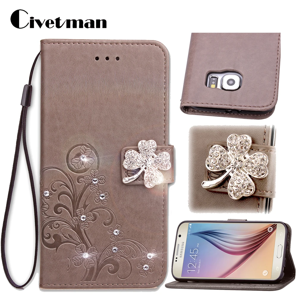 

Cover Phone Case For Samsung Galaxy S6 G9200 S6 edge g9250 G9280 S6edge+ Plus Flip PU Leather Clover Diamond Book Style Holster