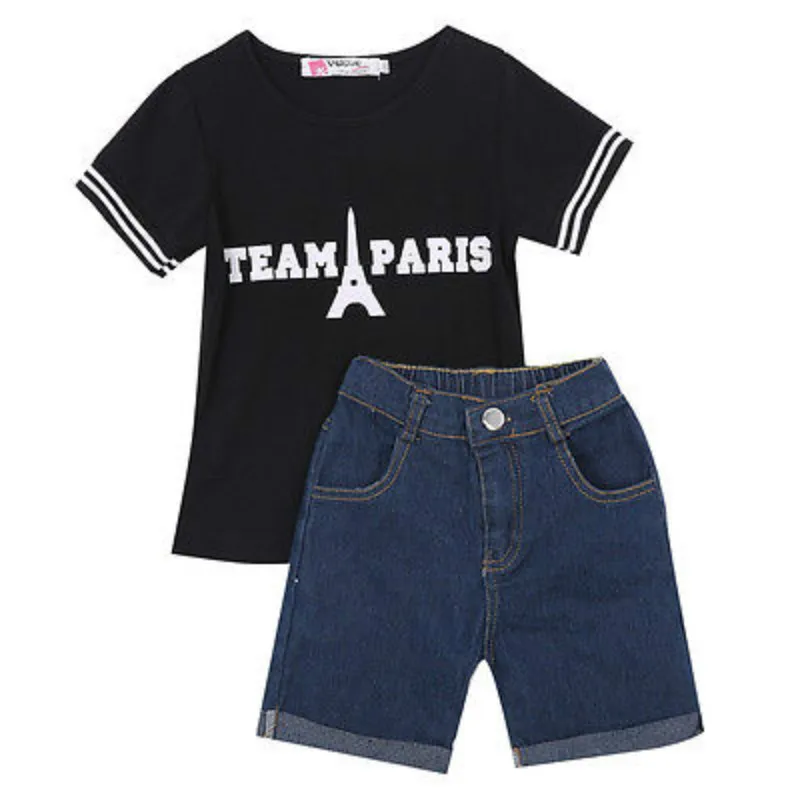 2Pcs Streetwear Sets Baby Girl Kids Costume Short Sleeves Black T-Shirt Print Denim Jeans Short Trousers Pants Outfits Z
2Pcs Streetwear Sets Baby Girl Kids Costume Short Sleeves Black T-Shirt Print Denim Jeans Short Trousers Pants Outfits Z