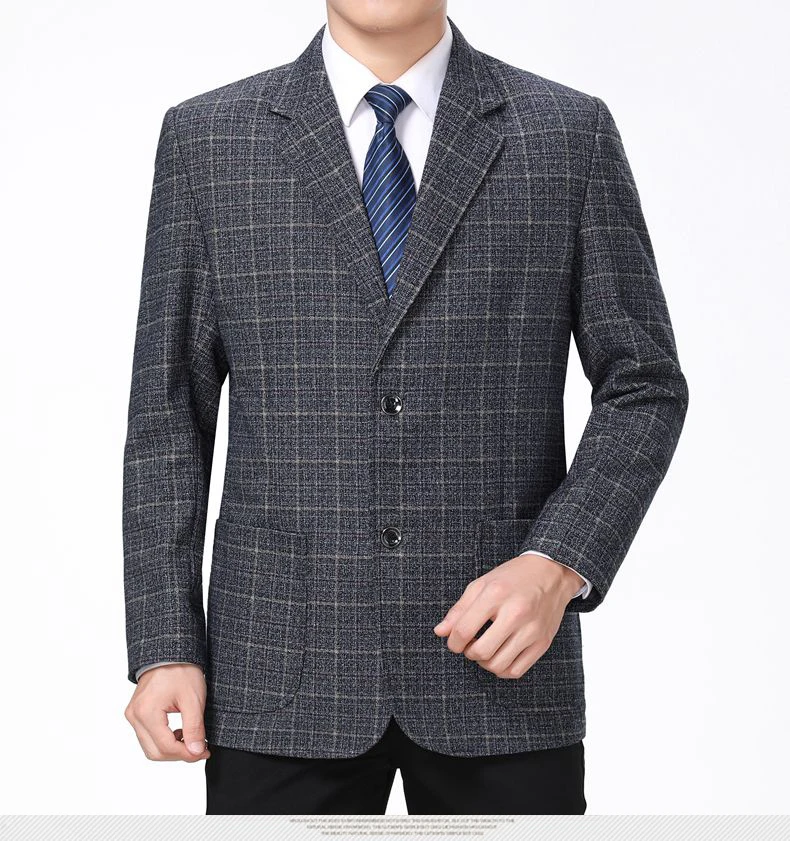 WAEOLSA Spring Autumn Men Plaid Blazers Blue Gray Suit Jackets Man Elegance Blazer Hombre Check Texture Tailored Jackets Male Outfits (10)