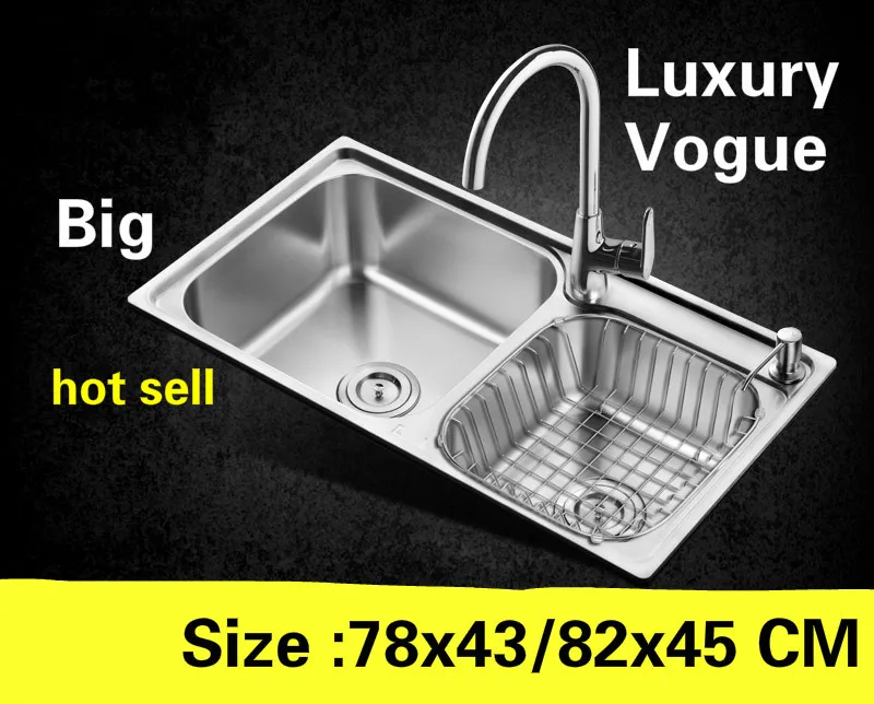 

Free shipping Home kitchen double groove sink wash vegetables luxury 304 stainless steel hot sell 780x430/820x450 MM