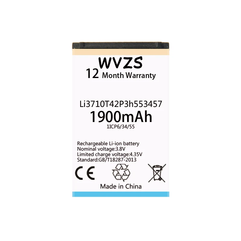 Wvzs 1900 mAh Батарея Li3710T42P3h553457 для zte H520 V16 S100 S189 C360 C361 N600 N606 C170 батареи | Мобильные