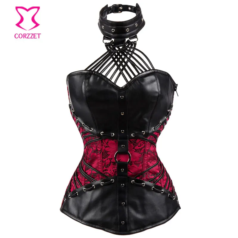 Red Floral Brocade and Black Leather Steampunk Corset 6XL Plus Size Corsets and Bustiers Sexy Corselete Feminino Espartilhos
Red Floral Brocade and Black Leather Steampunk Corset 6XL Plus Size Corsets and Bustiers Sexy Corselete Feminino Espartilhos