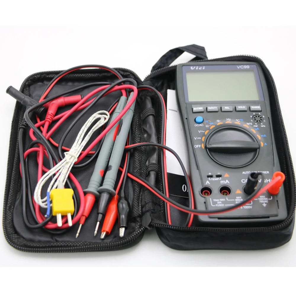 Vici VC99 Auto Range 3 6/7 Digital Multimeter 20A Ammeter Resistance Capacitance Temperature Meter Voltmeter & Analog read bar
Vici VC99 Auto Range 3 6/7 Digital Multimeter 20A Ammeter Resistance Capacitance Temperature Meter Voltmeter & Analog read bar
