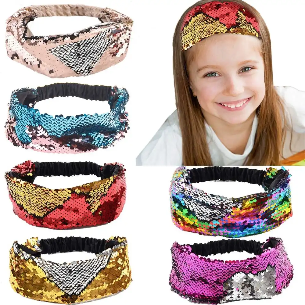 sequin headbands for girls women flip sequins wide headband