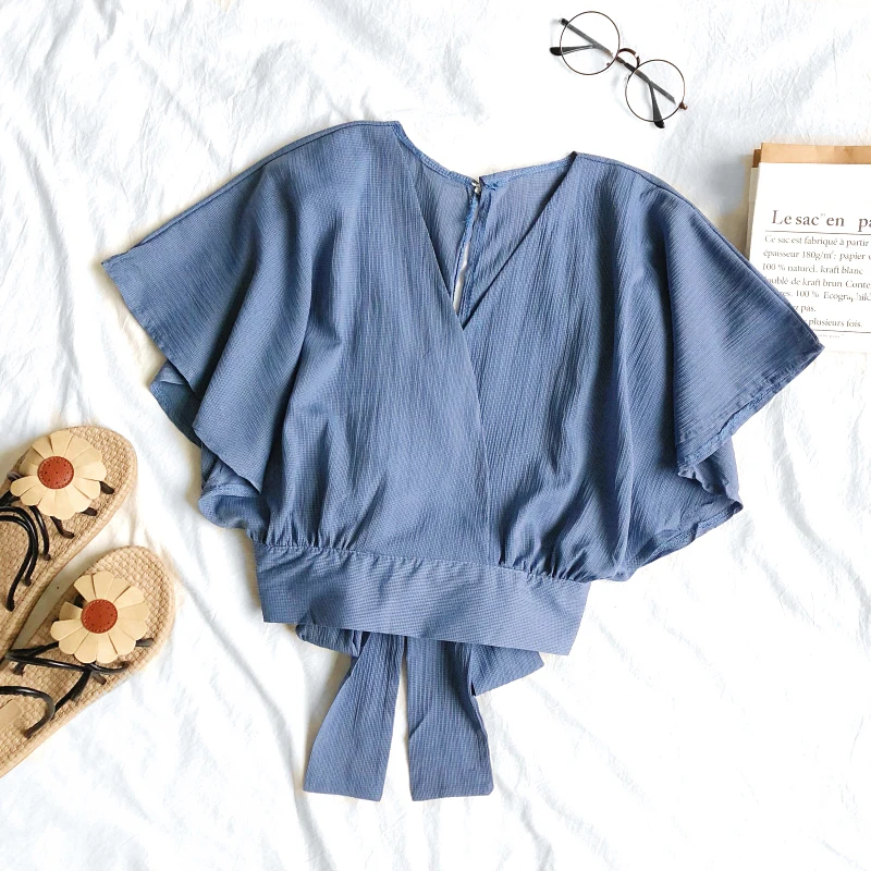 Brand 2019 Women Summer Batwing Sleeve V-Neck Basic Bow Shirt Elegant Lace Up Bandage Slim High Waist Short Pullover Blouse Tops
Brand 2019 Women Summer Batwing Sleeve V-Neck Basic Bow Shirt Elegant Lace Up Bandage Slim High Waist Short Pullover Blouse Tops