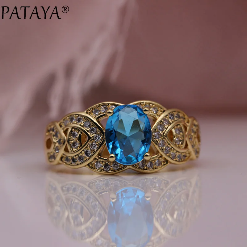 PATAYA New Sea Blue Luxury Women Rings 585 Rose Gold Oval Natural Zirconia Wedding Party Fashion Jewelry Fine Wave Hollow Rings
PATAYA New Sea Blue Luxury Women Rings 585 Rose Gold Oval Natural Zirconia Wedding Party Fashion Jewelry Fine Wave Hollow Rings