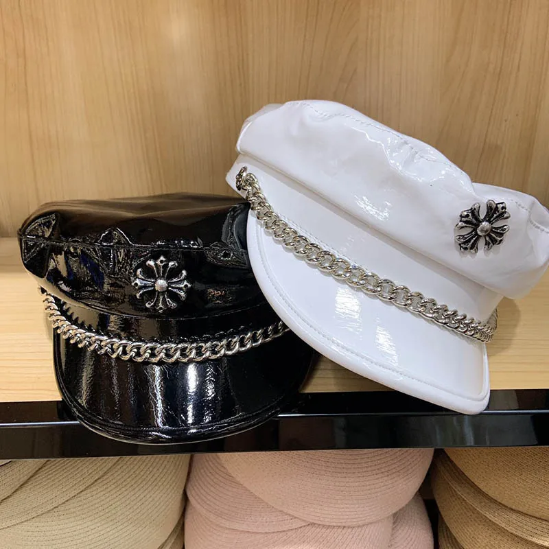 2019 News Autumn Winter White Black Military Cap Pu Leather Beret Women Hat Linen Octagonal Cap Visor Girl Flat Hat boinas mujer
2019 News Autumn Winter White Black Military Cap Pu Leather Beret Women Hat Linen Octagonal Cap Visor Girl Flat Hat boinas mujer