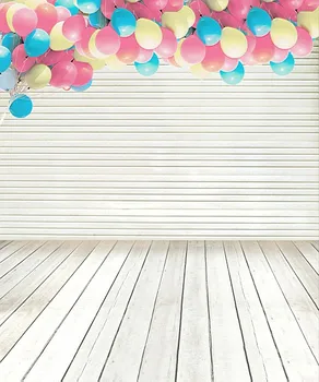 

VinylBDS 10x20FT Digital Printing Backgrounds Wood Strip Flooring Wall Gap Balloons Photography Backdrops Wedding Backgrounds