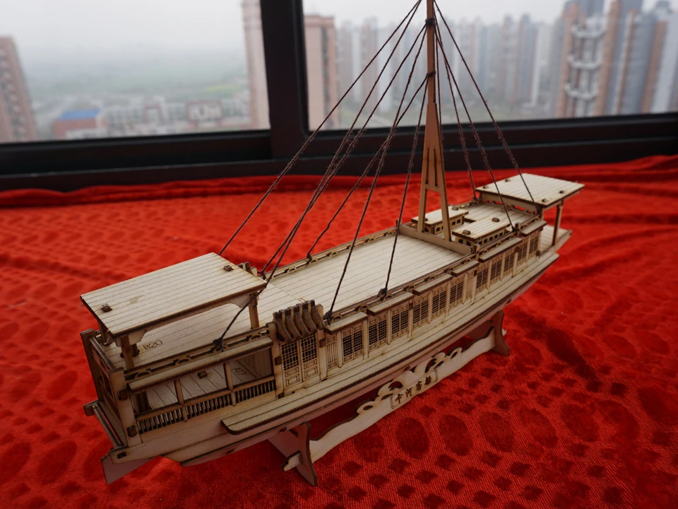 XuetongXT Challenging Decorations Watercraft Model Building Kits Ship Model Boat Kit Chinese Classic Sail Baot Scale 1/100 Shaoxing Model Kits Wooden Puzzle Toys Progressively