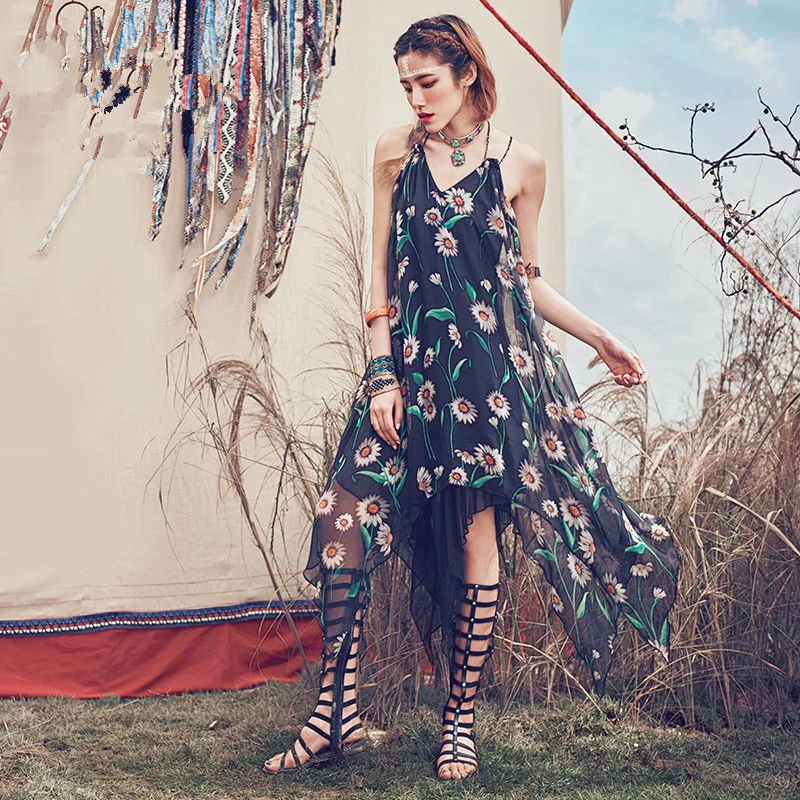 Summer Women Floral Black Chiffon Long Dress Ladies Bohemian Beach Casual Loose Irregular Long Suspender dress summer dress 2019
Summer Women Floral Black Chiffon Long Dress Ladies Bohemian Beach Casual Loose Irregular Long Suspender dress summer dress 2019