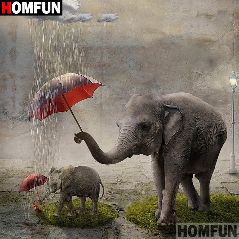 HOMFUN полный квадратный/круглый дрель 5D DIY алмазная живопись "зонт" Слон "" 3D