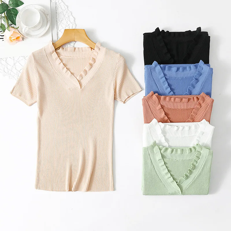 SINGRAIN Summer Basic tee shirt women short sleeves casual loose ice silk knit tops v neck cool elegant Tees female solid knitted T shirt
SINGRAIN Summer Basic tee shirt women short sleeves casual loose ice silk knit tops v neck cool elegant Tees female solid knitted T shirt