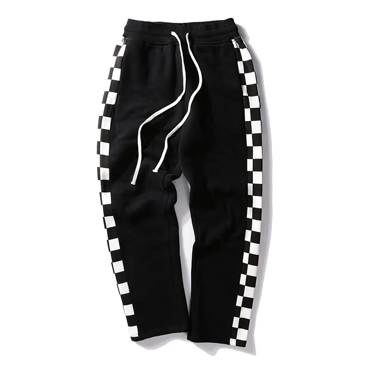 Aolamegs Men's casual pants side stripe black white plaid track pants street fashion loose sweatpants drawstring straight pants (3)