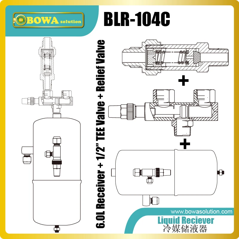 6L refrigerant receiver with TEE valve and relief valve is good design for R410a precision air conditioner to ensure safety
6L refrigerant receiver with TEE valve and relief valve is good design for R410a precision air conditioner to ensure safety