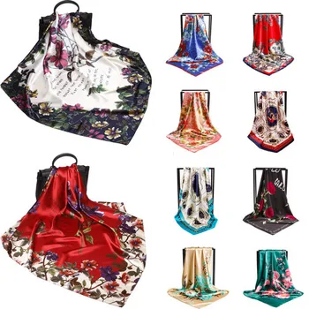 

12PCS Fashion Scarves Women Flower Printed Satin Long Scarf Wrap Shawl Stole Pashmina Scarves Beach Cape 35"*35" Random Color