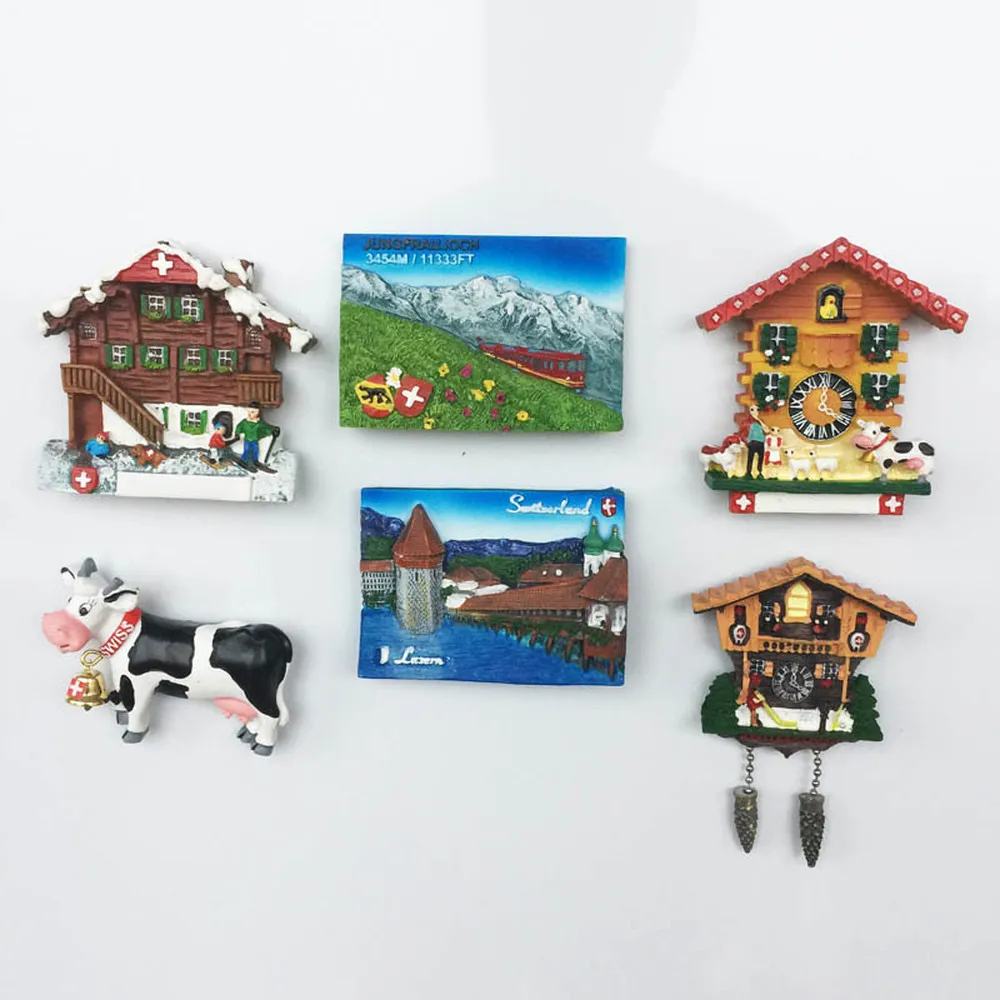 

BABELEMI 3D Swiss Jungfrau Lake Lucerne Cows Cuckoo Clocks Tourist Souvenirs Fridge Magnet Switzerland Refrigerator Magnets