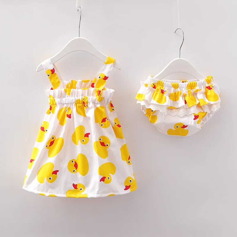 2018 Newborn Baby Girls Clothes Sleeveless Dress+Briefs 2PCS Outfits Set Duck Printed Cute Clothing Sets Summer Sunsuit 0-24M 
2018 Newborn Baby Girls Clothes Sleeveless Dress+Briefs 2PCS Outfits Set Duck Printed Cute Clothing Sets Summer Sunsuit 0-24M