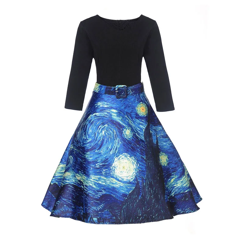 Fanco Vintage Dress High Waist Work Wear Midi Dress Womens Van Gogh Painting Clouds Printing Jupe Femme Saias
Fanco Vintage Dress High Waist Work Wear Midi Dress Womens Van Gogh Painting Clouds Printing Jupe Femme Saias