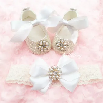 

100days Diamond Bling Pacifier Match Flower Baby Girl Shoes Christening Baptism Ivory Elegant Beautiful First Walkers Baby Shoes