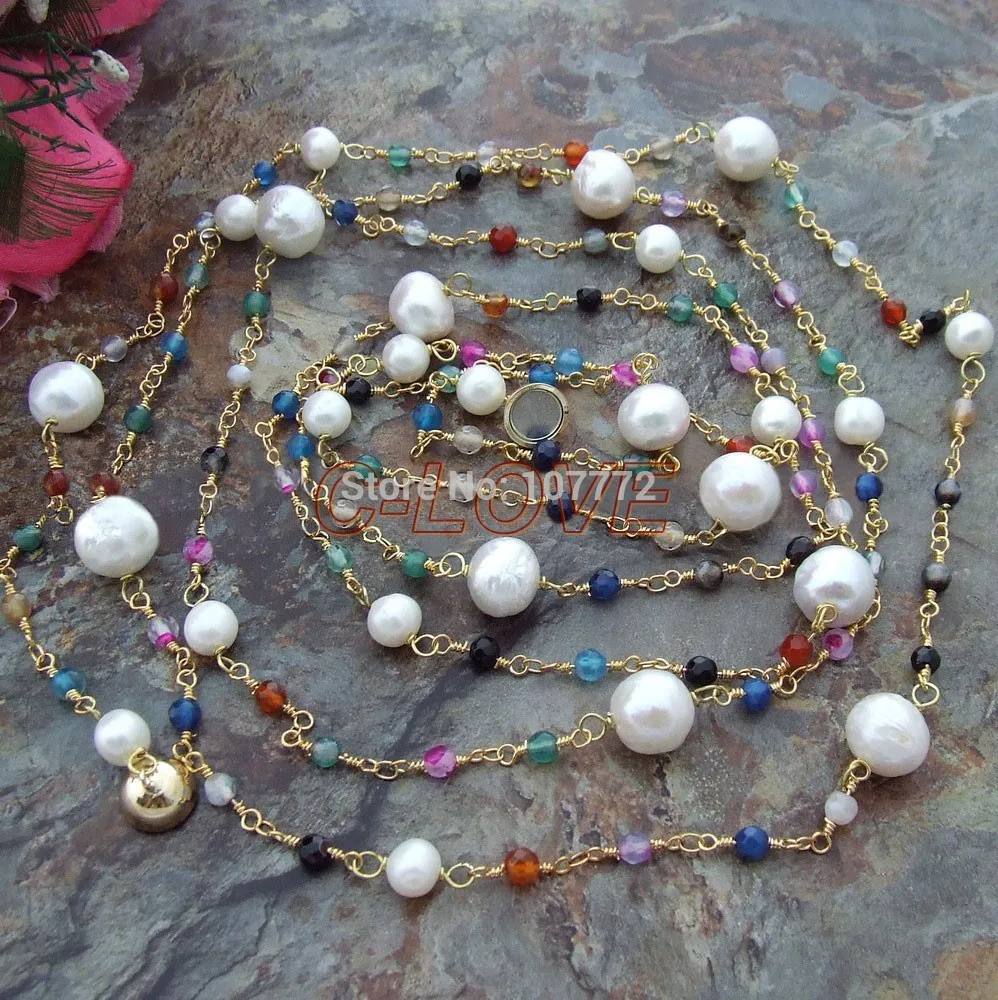 70'' Multi Color 4mm Faceted Onyx 10mm White keshi Freshwater Pearl Necklace +free shippment
70'' Multi Color 4mm Faceted Onyx 10mm White keshi Freshwater Pearl Necklace +free shippment