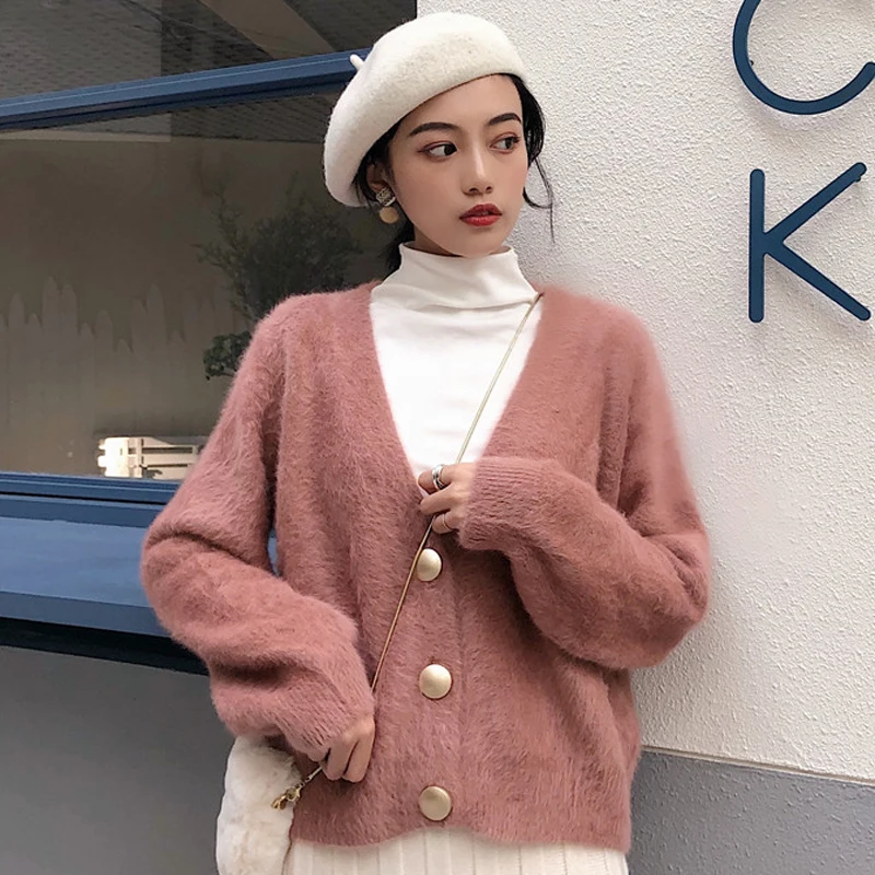 winter lazy Korean version of retro temperament V-neck collar loose Long Sleeve Sweater Jacket pure color knitted sweater
winter lazy Korean version of retro temperament V-neck collar loose Long Sleeve Sweater Jacket pure color knitted sweater