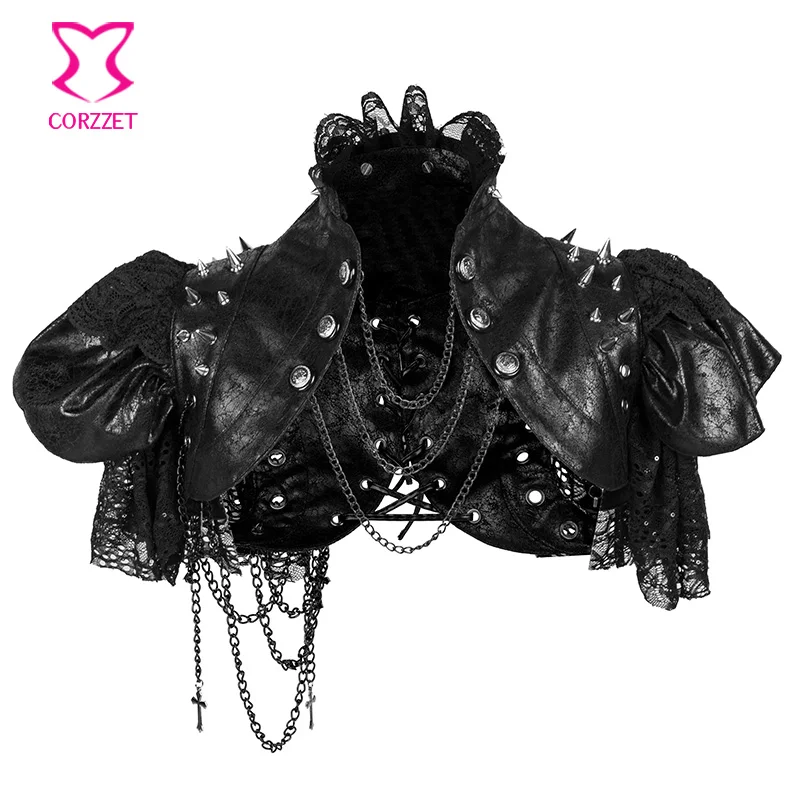 Black Leather & Lace Rvet Chain Stand Collar Batwing Sleeve Short Rave Rock Steampunk Clothing Women Vintage Jacket Gothic Coat
Black Leather & Lace Rvet Chain Stand Collar Batwing Sleeve Short Rave Rock Steampunk Clothing Women Vintage Jacket Gothic Coat