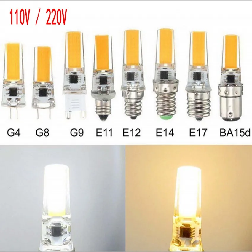 

Mini G9 G4 E12 E14 BA15 LED Lamp 3W 6W 12V 220V 110V COB led Dimmable for chandelier lighting replace Halogen bulb shipping