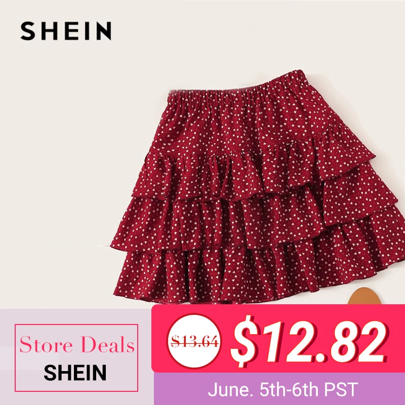SHEIN Burgundy Heart Print Layered Ruffle Above Knee Skirt Women Summer Elegant Mid Waist Casual Solid Velvet Mini Skirt
SHEIN Burgundy Heart Print Layered Ruffle Above Knee Skirt Women Summer Elegant Mid Waist Casual Solid Velvet Mini Skirt