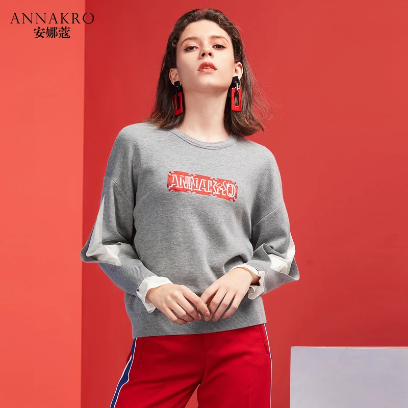 Ins свитер женский chic2018 Новый Свободный корейский рубашка с надписью рукав ANNAKRO |
