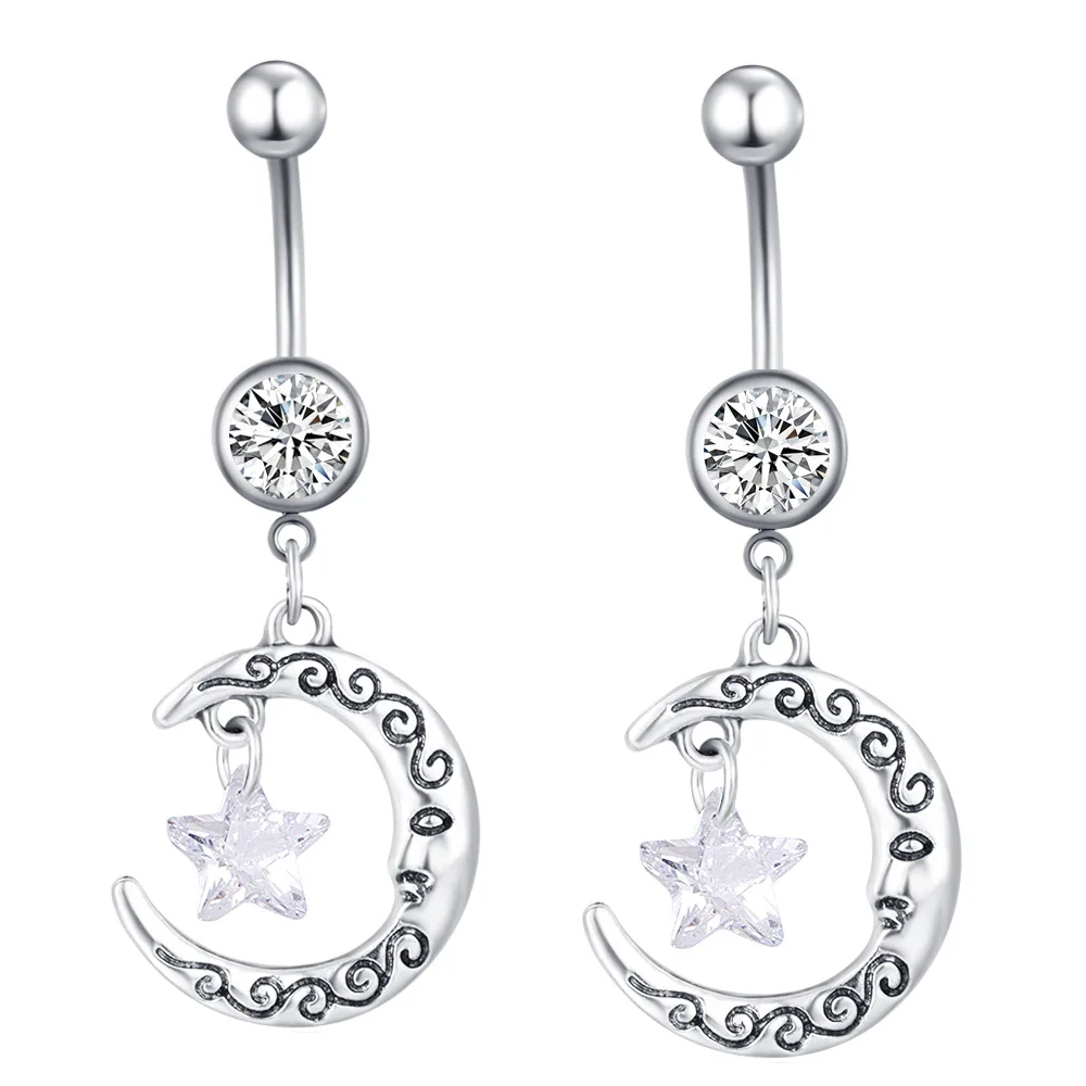 New Surgical Steel Dangle Belly Button Rings Moon and Star Crystal Girls Women's Fashion Barbell Navel Piercing Jewelry
New Surgical Steel Dangle Belly Button Rings Moon and Star Crystal Girls Women's Fashion Barbell Navel Piercing Jewelry