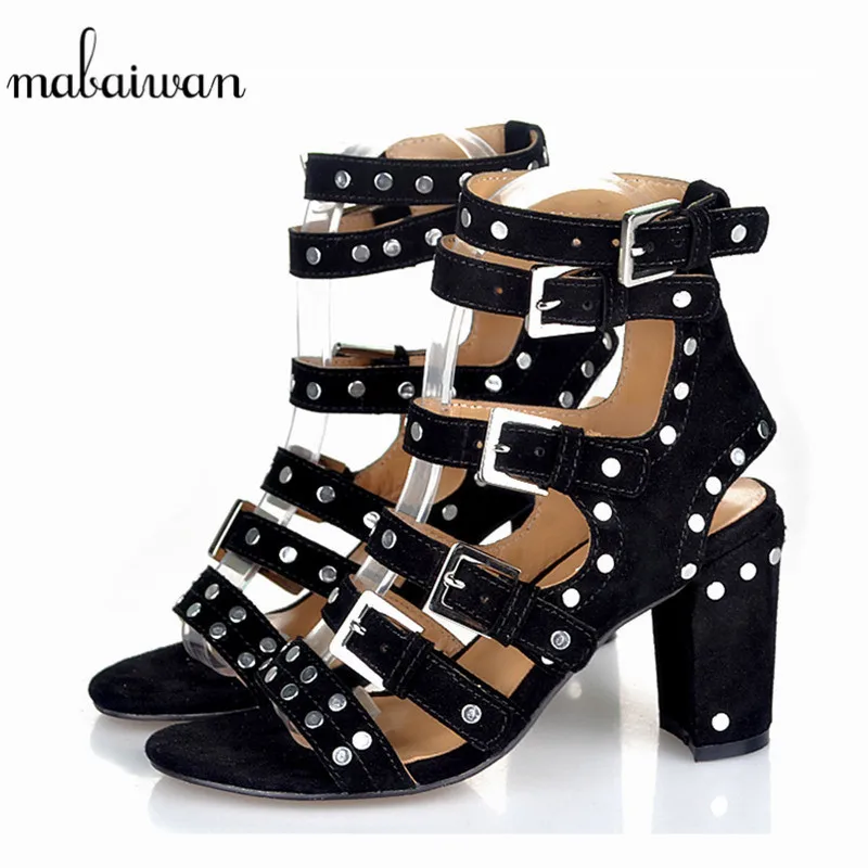 Mabaiwan Balck Suede Sewing Summer Sandals For Women Thick High Heels Buckle Leather Rivets Dress Shoes Women Ankle Boots Pumps
Mabaiwan Balck Suede Sewing Summer Sandals For Women Thick High Heels Buckle Leather Rivets Dress Shoes Women Ankle Boots Pumps
