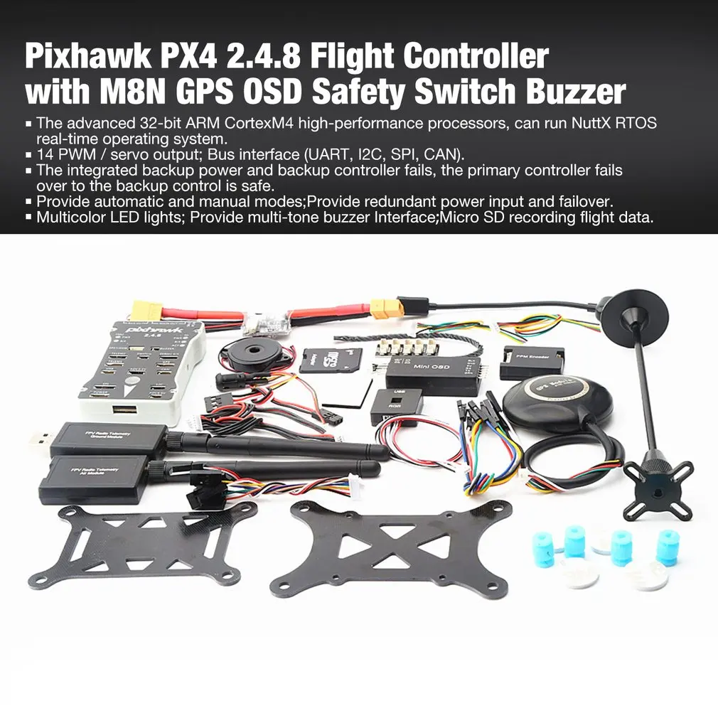 Pixhawk PX4 PIX Autopilot 2.4.8 100MW Drone Flight Controller with Telemetry M8N GPS Mini OSD PM Safety Switch Buzzer PPM I2C
Pixhawk PX4 PIX Autopilot 2.4.8 100MW Drone Flight Controller with Telemetry M8N GPS Mini OSD PM Safety Switch Buzzer PPM I2C