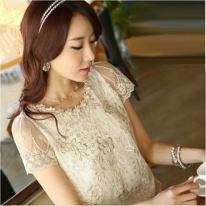Women Slim Fit Shirt Short Sleeve O Neck Tops & Blouse Beading Chiffon Lace Patchwork Floral Print Bottoming Shirt
Women Slim Fit Shirt Short Sleeve O Neck Tops & Blouse Beading Chiffon Lace Patchwork Floral Print Bottoming Shirt