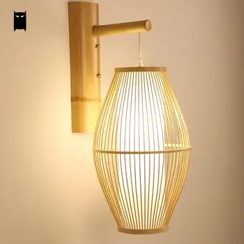 

Bamboo Wicker Rattan Lantern Shade Wall Lamp Fixture Rustic Country Asian Japanese Sconce Light Home Bedroom Living Room Hallway
