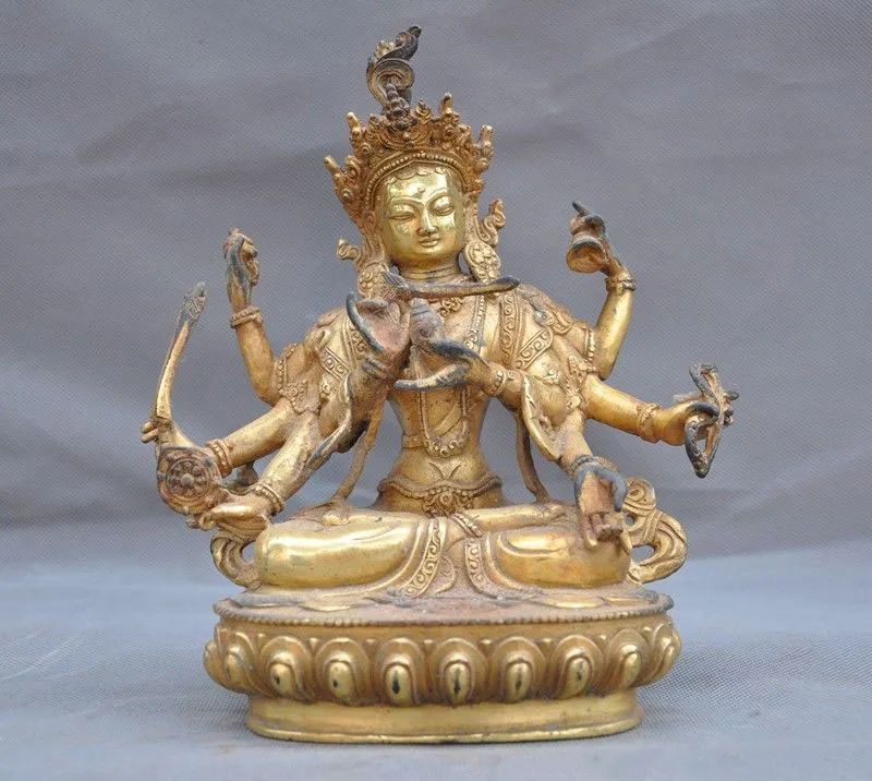 

christmas 8" Tibet Buddhism bronze Gilt 8 Arms tara Kwan-Yin Guanyin goddess Buddha statue halloween