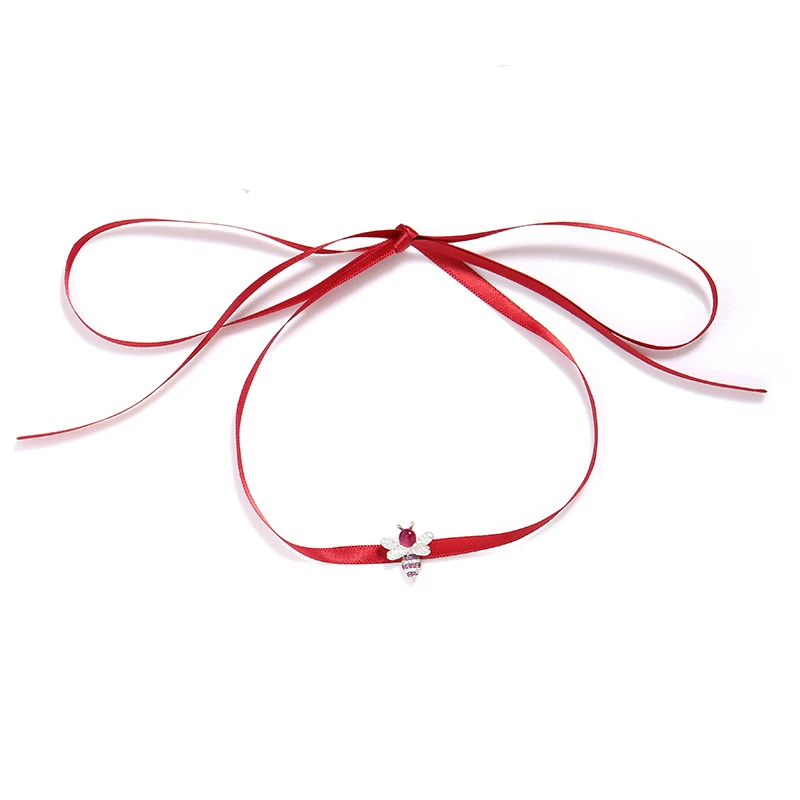 

Europe Fashion Creative Bee collar Dual wine red ribbon Choker necklace jewelry wholesale ZK40