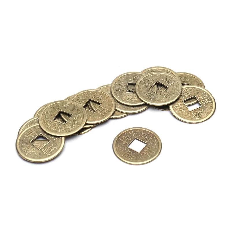 

100PCS Brass 24mm Chinese Ancient Feng Shui Lucky Coin Good Fortune Dragon and Phoenix Antique Wealth Money Collection Gift