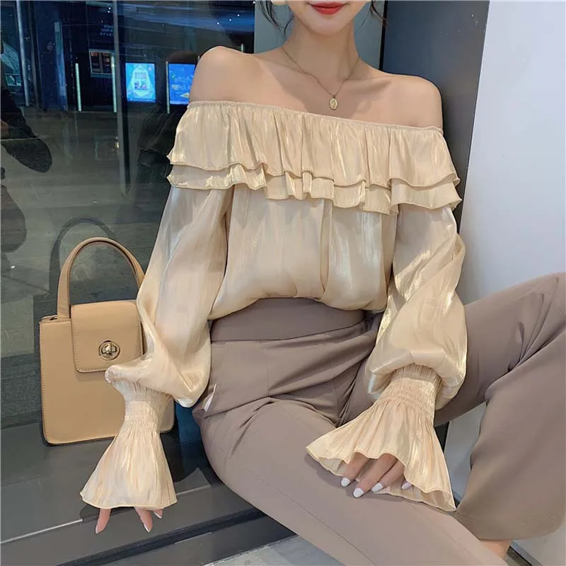 Slash Neck Spring Long Sleeve Slash Neck Ruffles Satin Shirts Women Office Work Wear OL Satin Blouses Lady Chiffon Satin Tops
Slash Neck Spring Long Sleeve Slash Neck Ruffles Satin Shirts Women Office Work Wear OL Satin Blouses Lady Chiffon Satin Tops