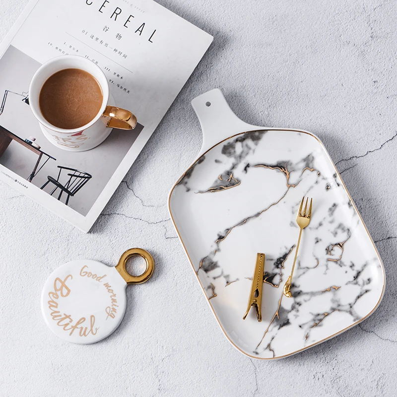 Nordic style ceramic rectangular plate Western dishes pizzasushi storage plate marble gold line
Nordic style ceramic rectangular plate Western dishes pizzasushi storage plate marble gold line