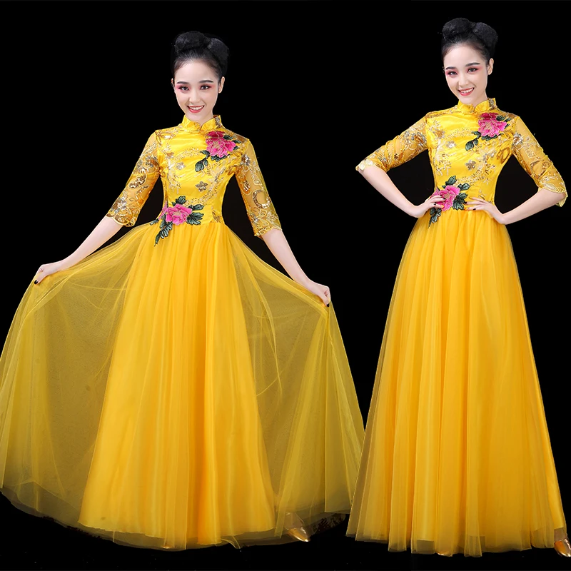 Opening dance big skirt dress costumes adult choral service modern dance song dancers dance costume Chinese wind
Opening dance big skirt dress costumes adult choral service modern dance song dancers dance costume Chinese wind