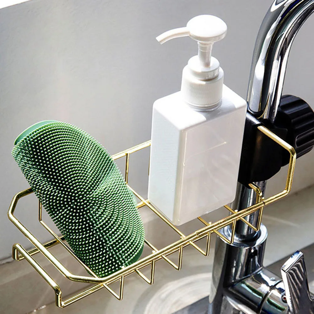 Gold Faucet Storage Rack Bathroom Shower Gel Iron Basket Hook Function Simple Sink Sponge Drain Rack Free Punching
Gold Faucet Storage Rack Bathroom Shower Gel Iron Basket Hook Function Simple Sink Sponge Drain Rack Free Punching