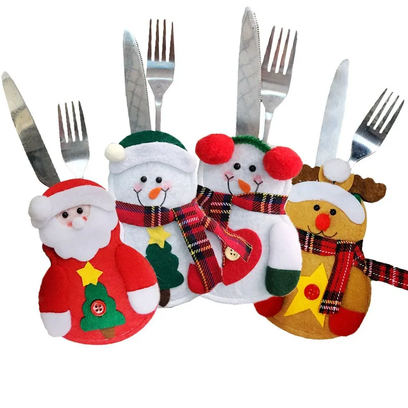 

4Pcs Christmas Decoration Knifes Forks Bags Dining Table Decor Santa Claus Snowman Elk New Year Christmas Decorations For Home