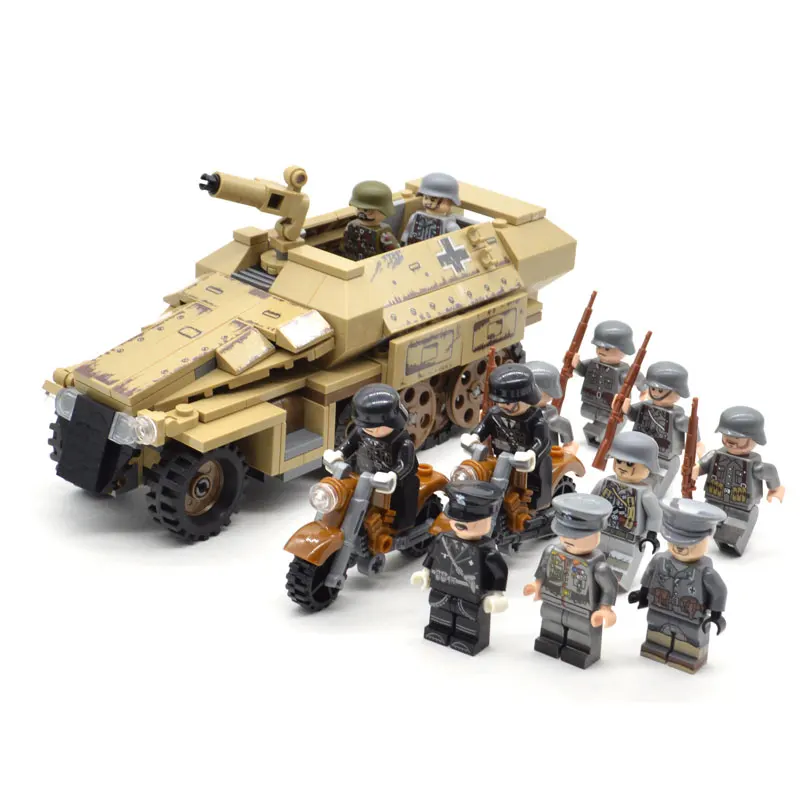 Set 12 figures mini Armored vehicle 5D KFZ 251 355pcs motorcycles Kar 98k infantry Building Blocks Bricks Gift Toys for Children
Set 12 figures mini Armored vehicle 5D KFZ 251 355pcs motorcycles Kar 98k infantry Building Blocks Bricks Gift Toys for Children