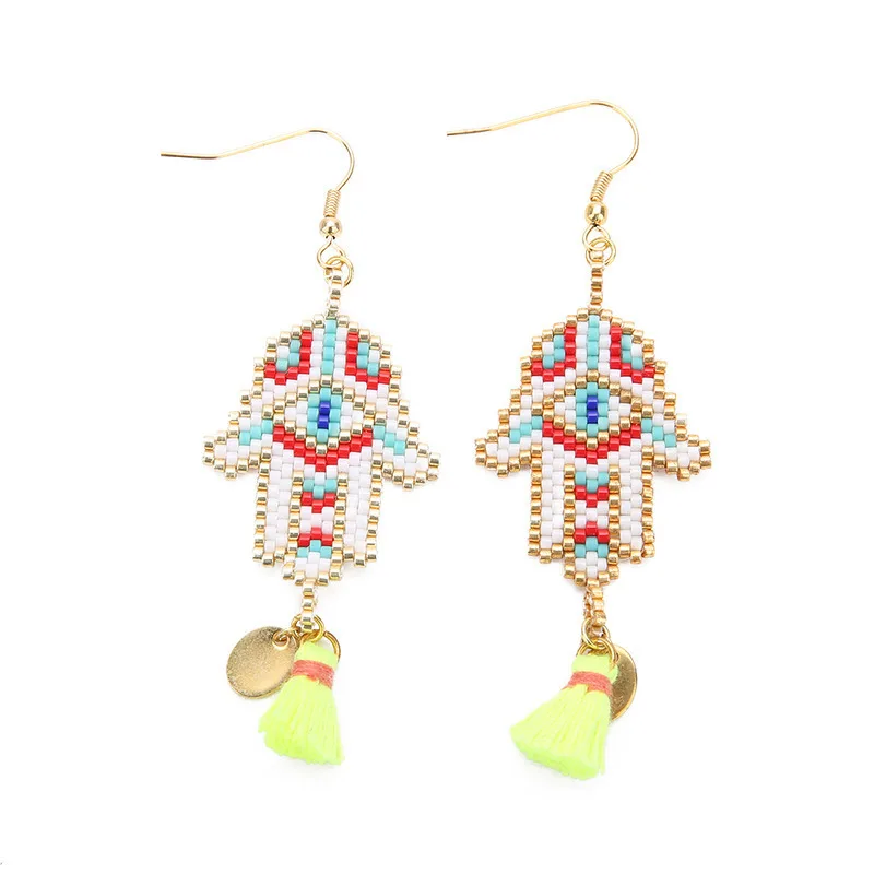 SHINUSBOHO Delicas MIYUKI Beads Hamas Hand Earrings Women's Evil Eye Fatima Drop Boucles d'oreilles Gold Coin Jewelry | Украшения и