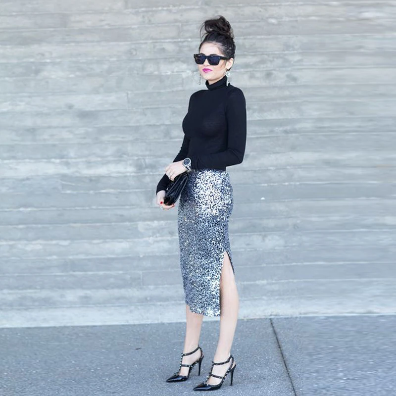 Shiny 2017 Silver Sequined Elastic Skirts For Women With Short Side Split Tea Length Official Lady Skirt Elegant Saia 2017
Shiny 2017 Silver Sequined Elastic Skirts For Women With Short Side Split Tea Length Official Lady Skirt Elegant Saia 2017