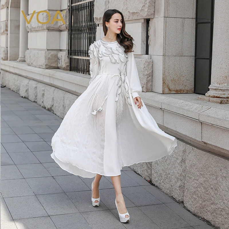 VOA Plus Size White Lace Up Party Pleated Dress Elegant Women vestidos Mori Girl 3D Print Runway 100% Silk Long Dresses A10126
VOA Plus Size White Lace Up Party Pleated Dress Elegant Women vestidos Mori Girl 3D Print Runway 100% Silk Long Dresses A10126