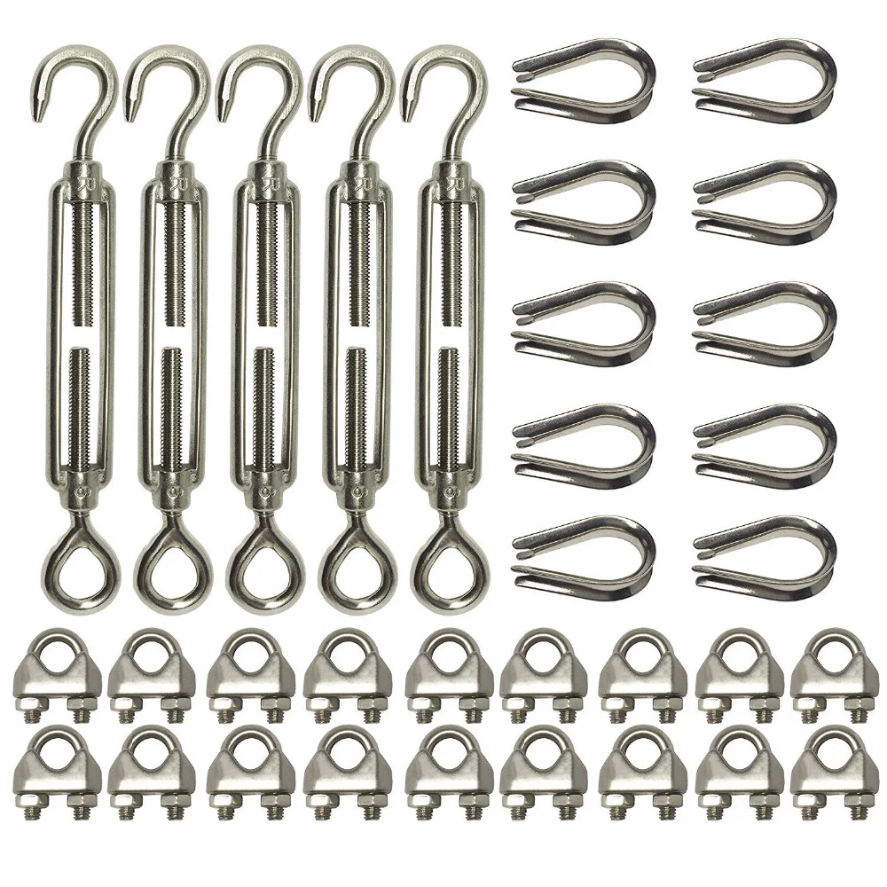 5PCS M6 Stainless Steel Hook & Eye Turnbuckle Heavy Duty Stainless Cable Railing with M3 Thimble Clip Sleeves
5PCS M6 Stainless Steel Hook & Eye Turnbuckle Heavy Duty Stainless Cable Railing with M3 Thimble Clip Sleeves