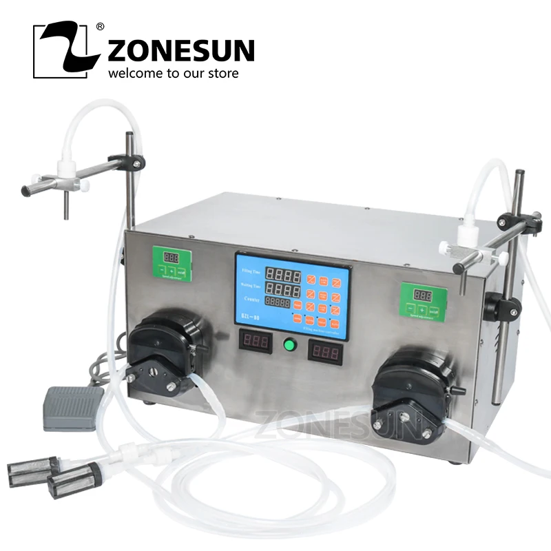 ZONESUN 2 Heads Perfume Water Juice Essential Oil Electric Digital Control Peristaltic Pump Liquid Filling Machine 3-2500ml
ZONESUN 2 Heads Perfume Water Juice Essential Oil Electric Digital Control Peristaltic Pump Liquid Filling Machine 3-2500ml